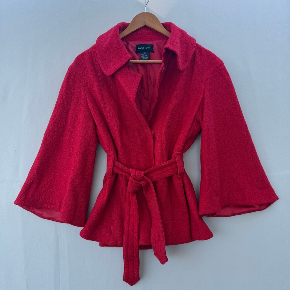 Focus 2000 Red Wool Blend Tie Waist Jacket Size 6